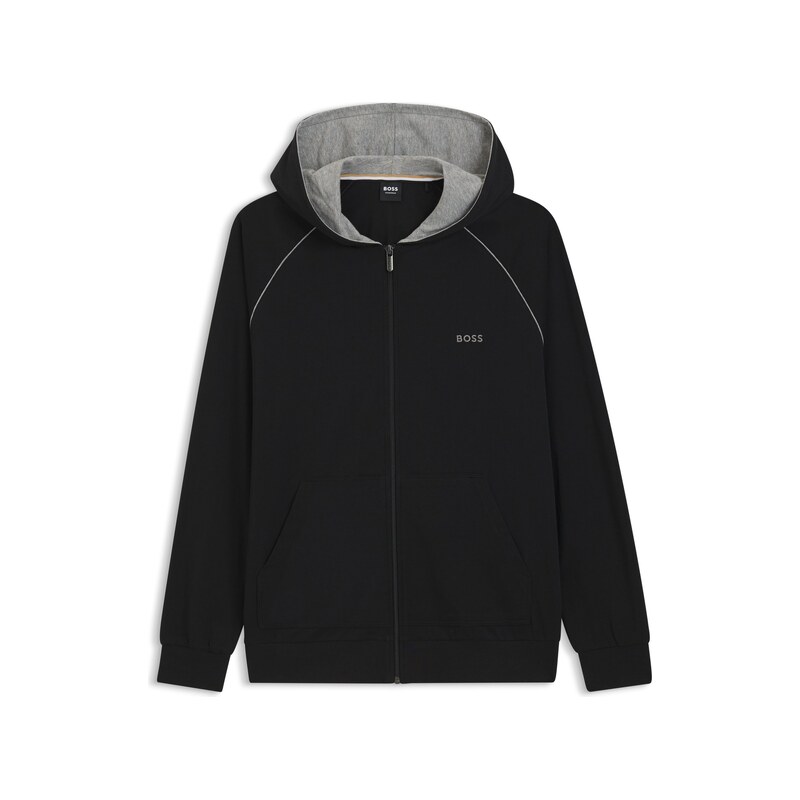 BOSS Zip-up hoodie in stretch cotton with contrast piping