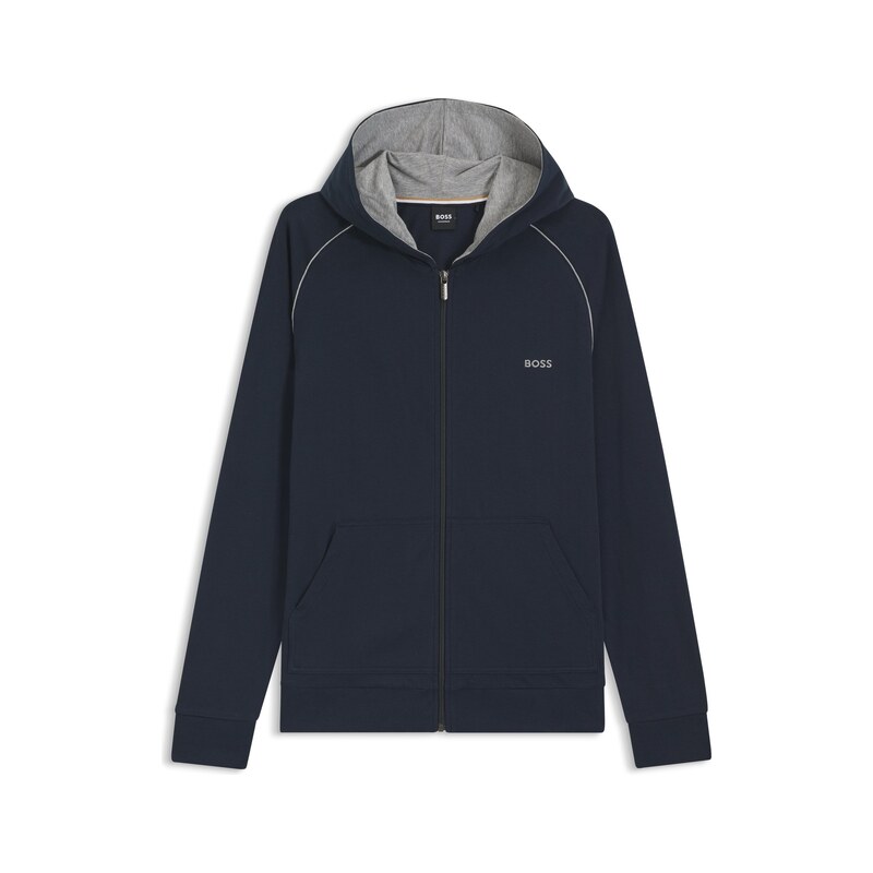 BOSS Zip-up hoodie in stretch cotton with contrast piping