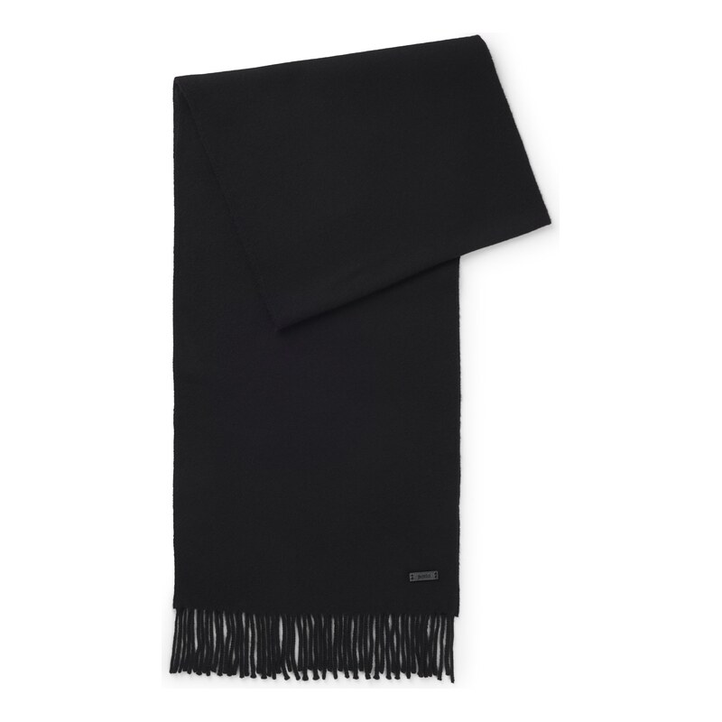 BOSS Italian-made scarf in wool with logo patch