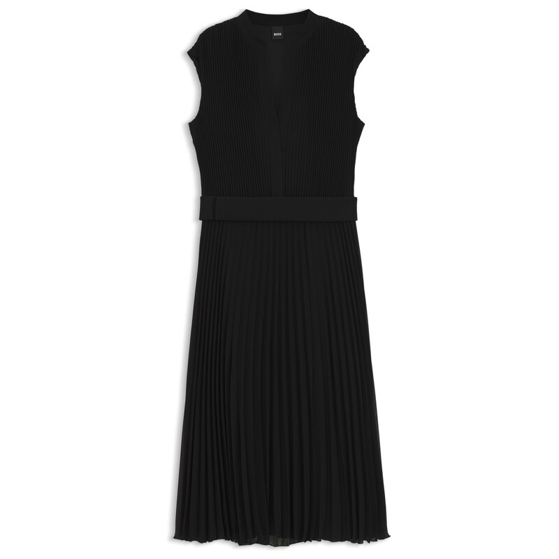 BOSS Plissé-crepe dress with notch neckline