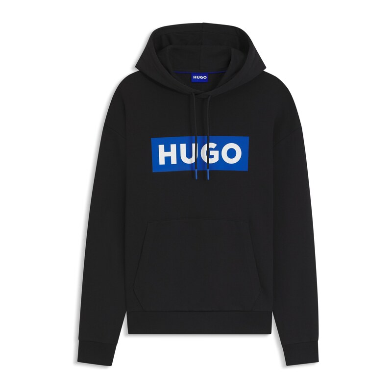 HUGO Cotton-terry hoodie with rectangle logo print