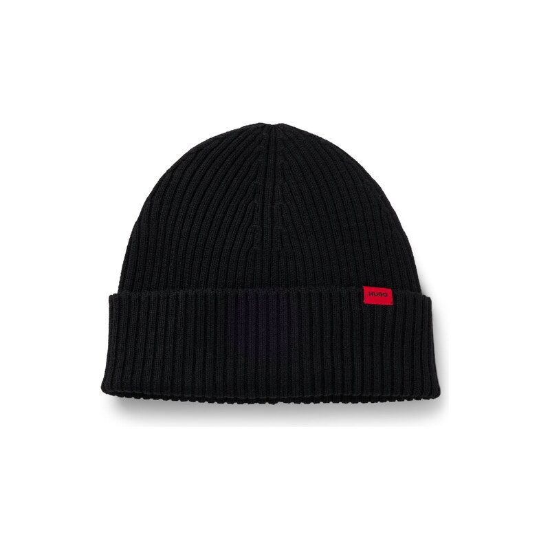 HUGO Virgin-wool beanie hat with logo label