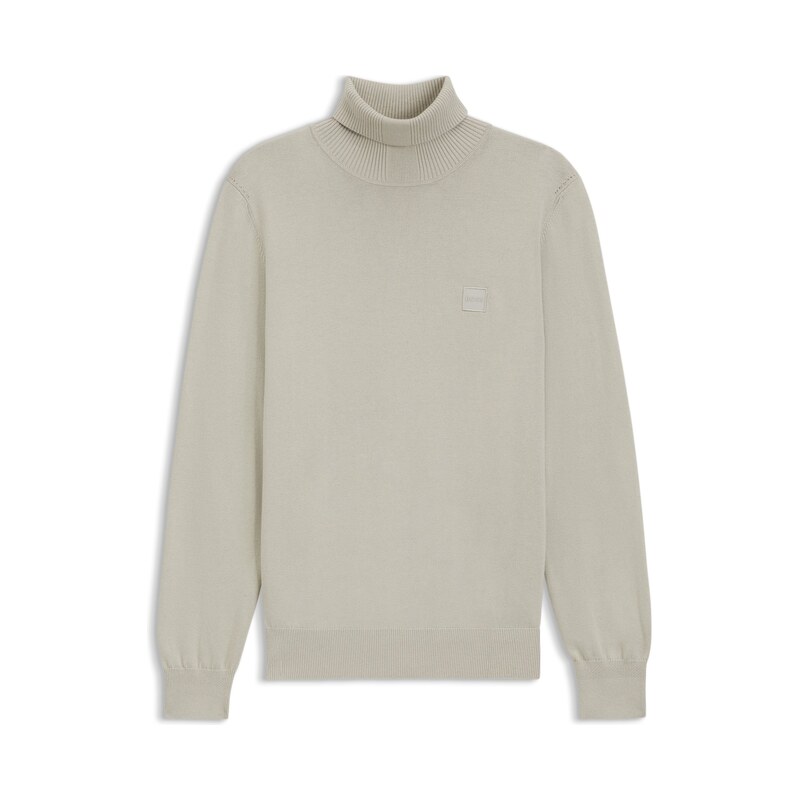 BOSS Rollneck sweater in cotton and cashmere with logo patch
