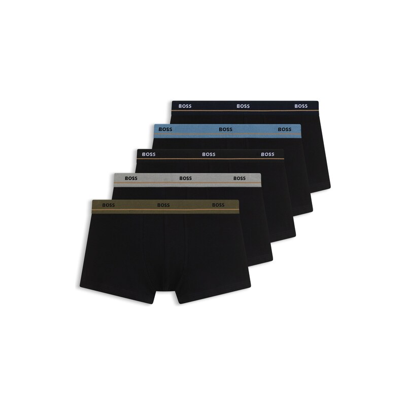 BOSS Five-pack of stretch-cotton trunks with logo waistbands