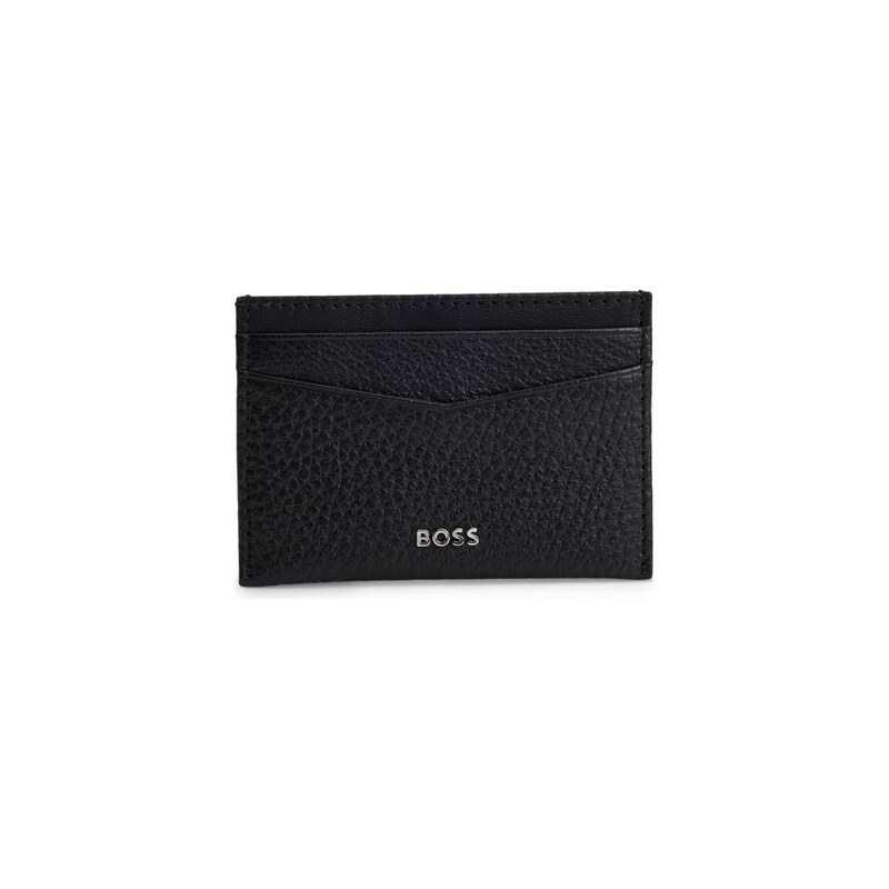 BOSS Grained-leather card holder with metal logo