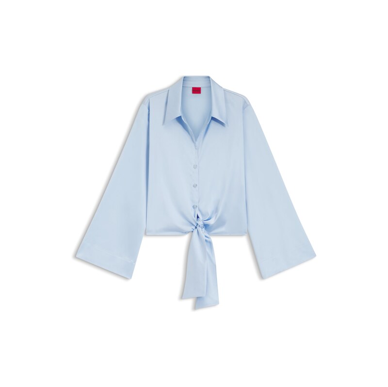 HUGO Relaxed-fit blouse in stretch satin with tie detail