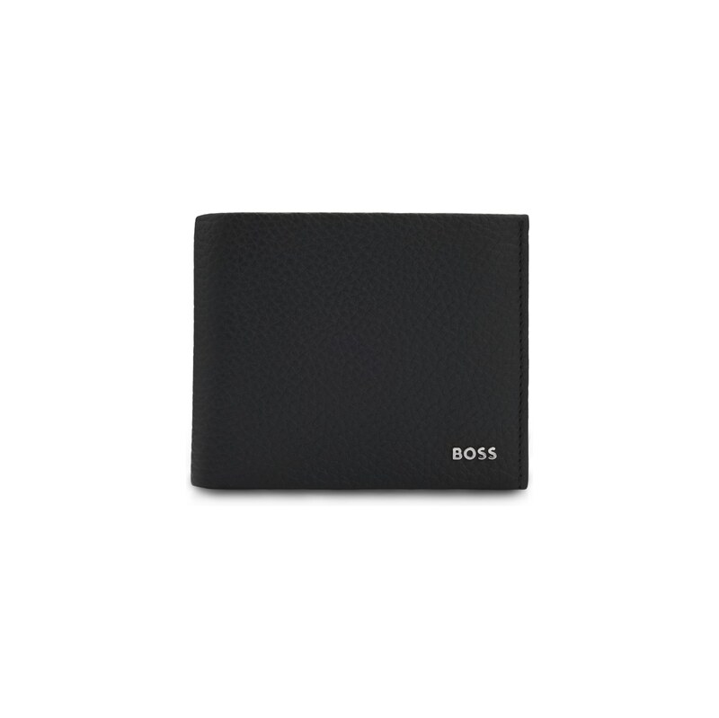 BOSS Trifold wallet in grained leather with metallic logo