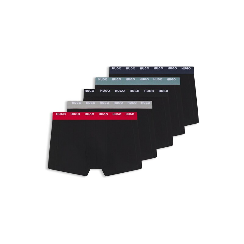 HUGO Five-pack of logo-waistband trunks in stretch cotton