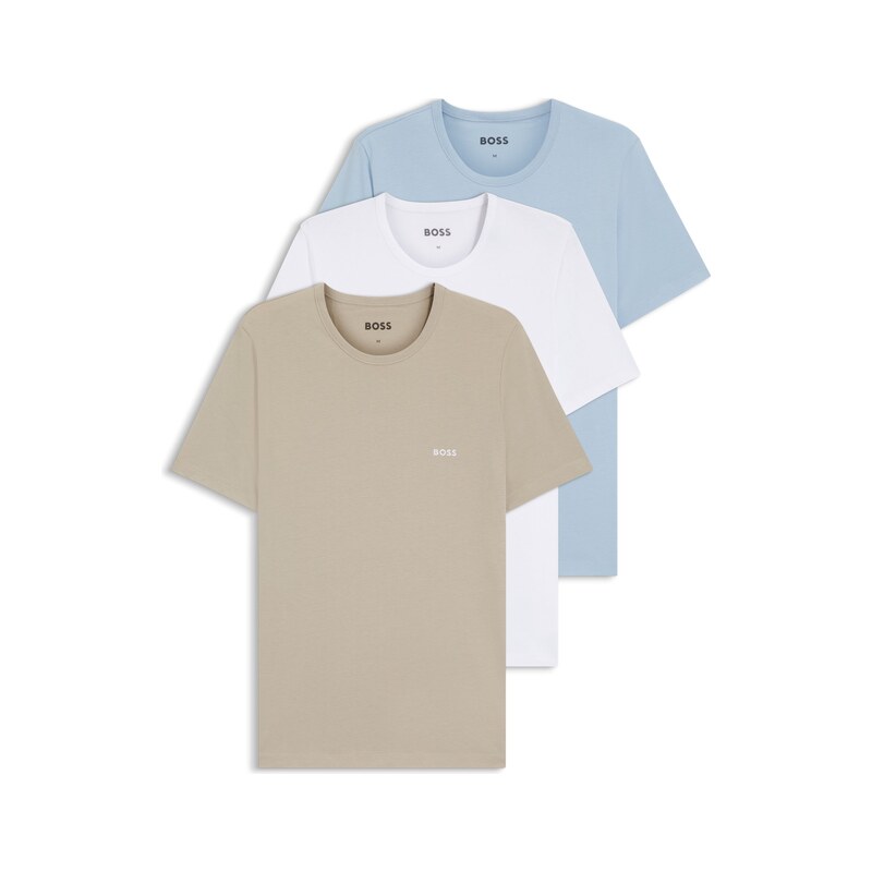 BOSS Three-pack of cotton underwear T-shirts with embroidered