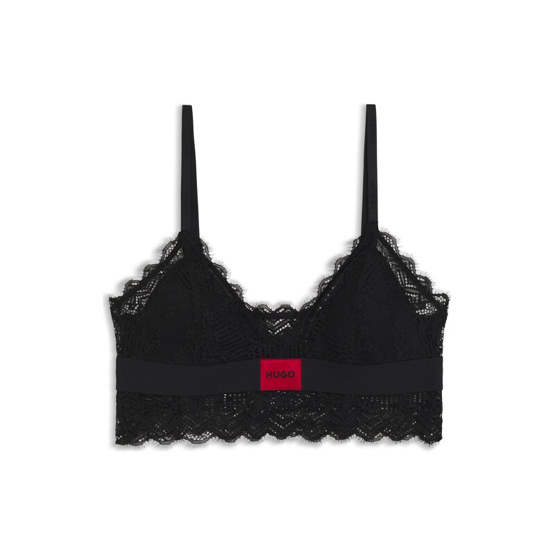 HUGO Lace-trim bra with red logo label