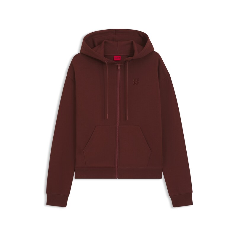 HUGO Cotton-terry zip-up hoodie with stacked-logo embroidery