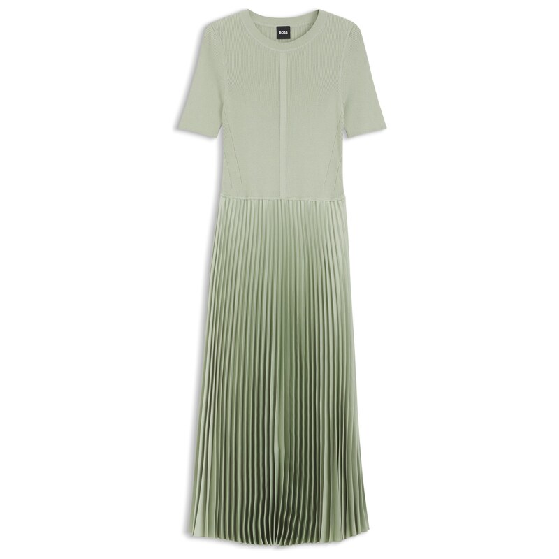 BOSS Mixed-material dress with plissé skirt