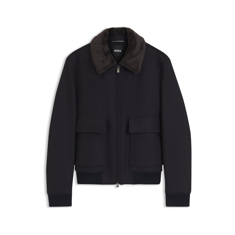 BOSS Regular-fit pilot jacket with detachable faux-fur collar