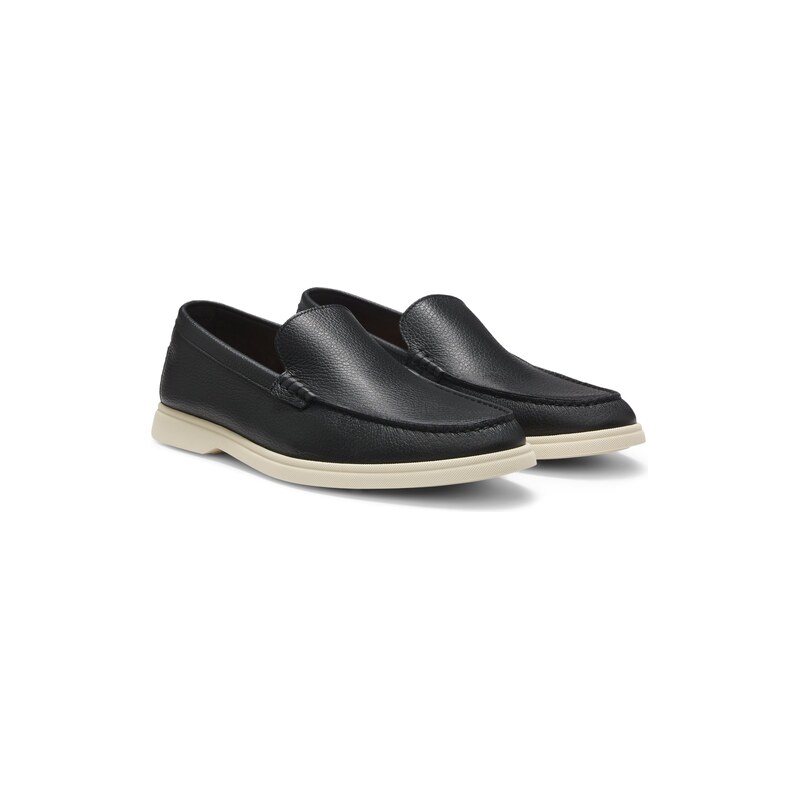 BOSS Tumbled-leather moccasins with logo detail