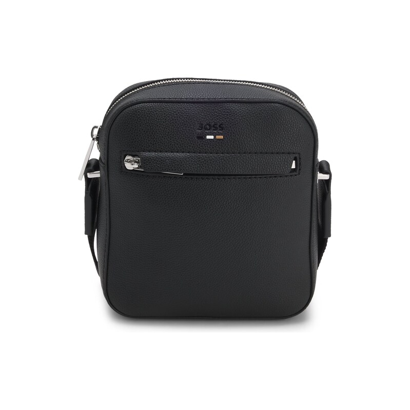 BOSS Grained faux-leather reporter bag with signature-stripe