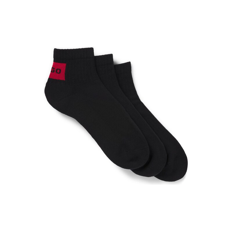 HUGO Three-pack of ankle socks with red logo labels