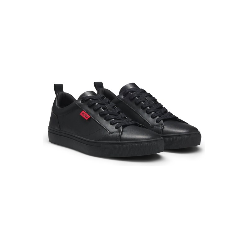 HUGO Faux-leather trainers with red logo flag