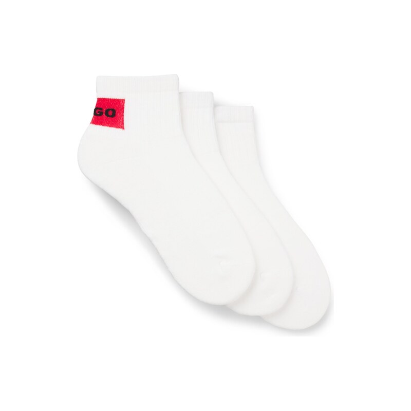 HUGO Three-pack of ankle socks with red logo labels