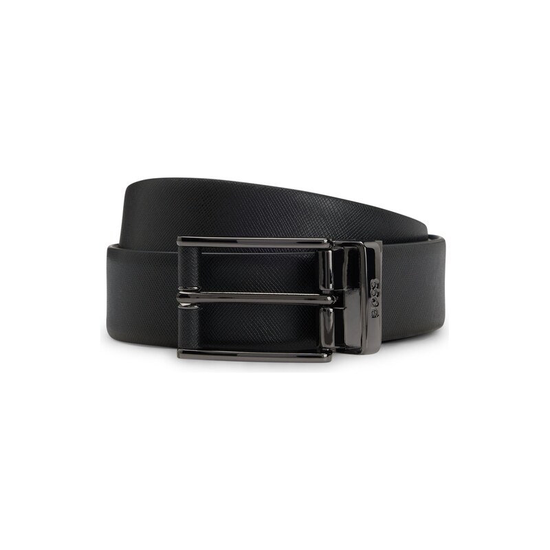 BOSS Reversible belt in smooth and structured Italian leather