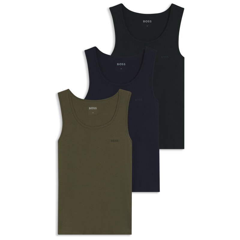BOSS Three-pack of underwear vests in rib-knit cotton