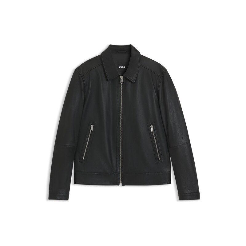 BOSS Regular-fit leather jacket with zip closure