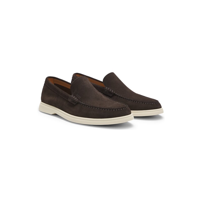 Suede loafers with embossed logo