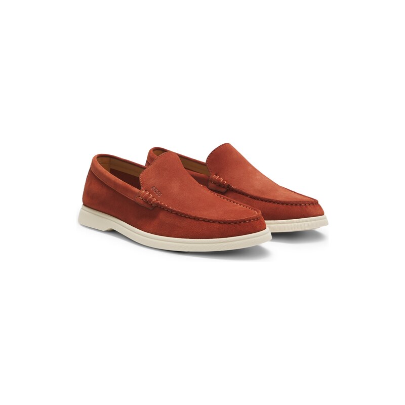 Suede loafers with embossed logo