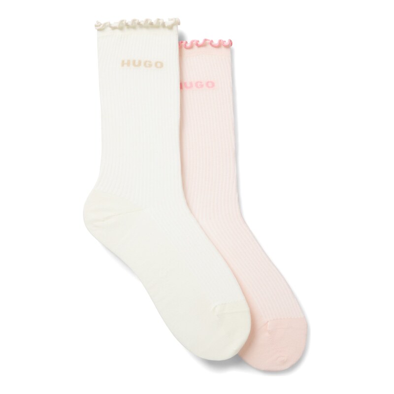 HUGO Two-pack of regular-length socks with lettuce cuff