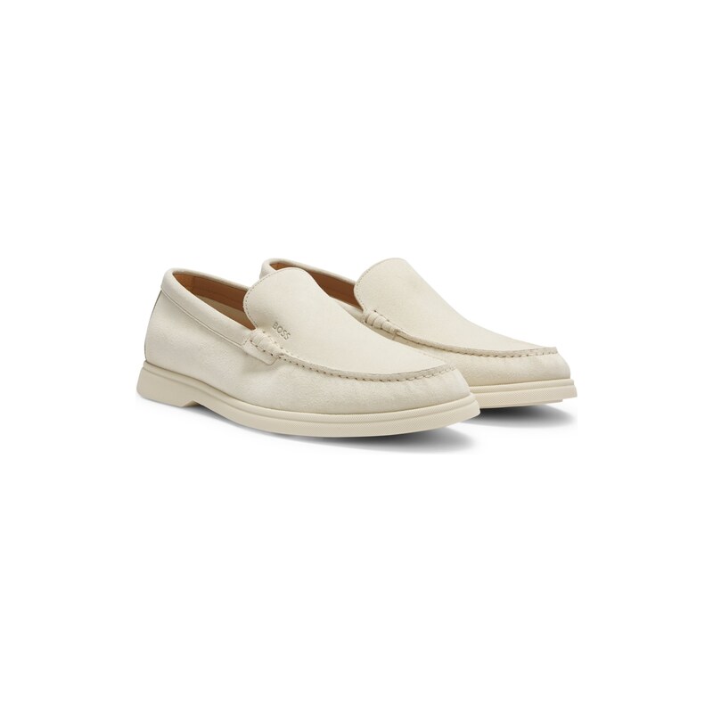 Suede loafers with embossed logo