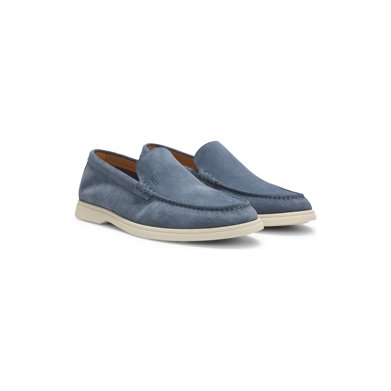 Suede loafers with embossed logo