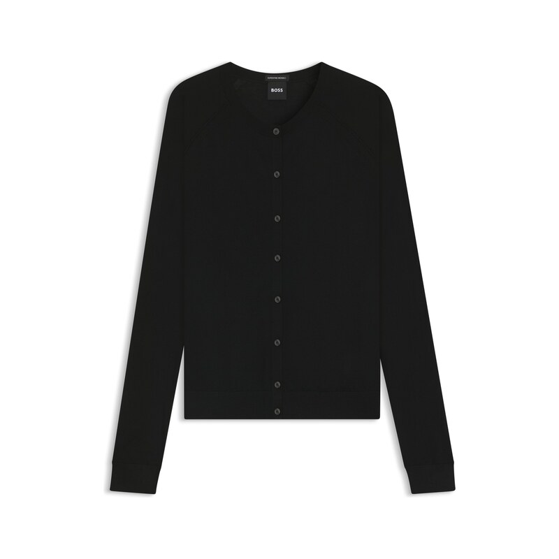 BOSS Crew-neck cardigan in superfine merino wool