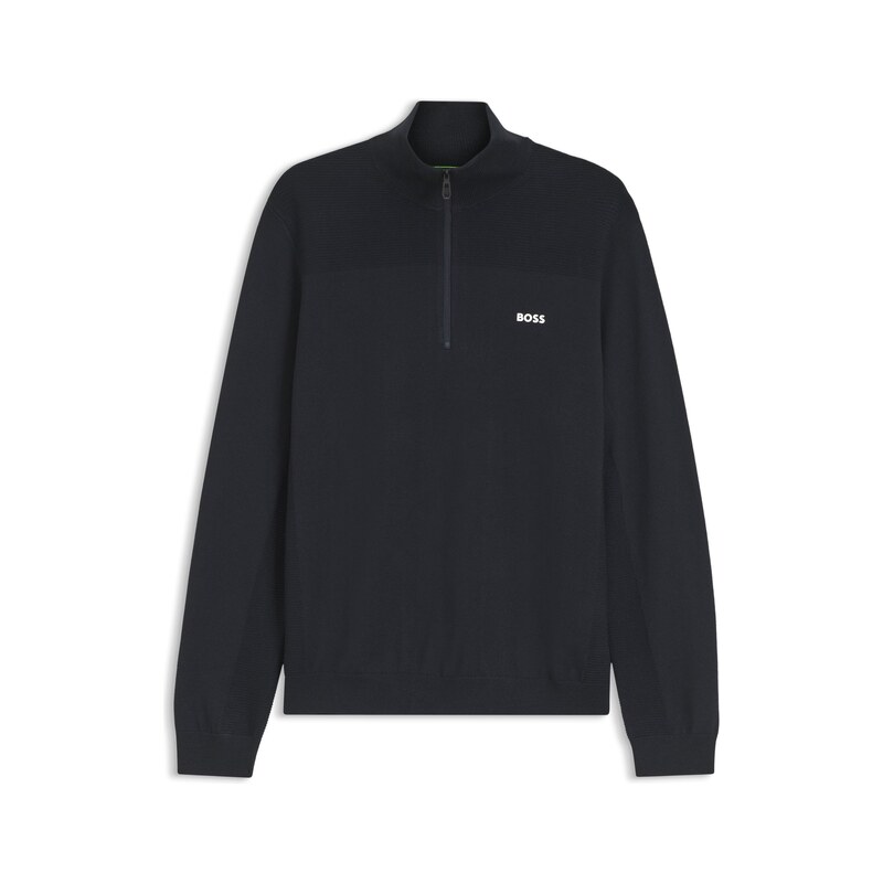 BOSS Zip-neck virgin wool-blend sweater with logo