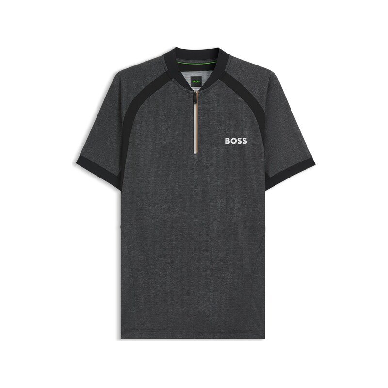 BOSS Zip-neck slim-fit polo shirt in mesh jersey