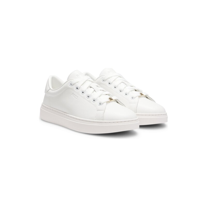 Leather trainers with embossed logos