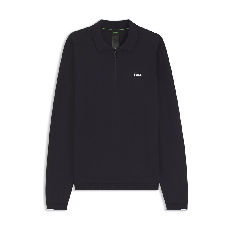 BOSS Cotton zip-neck sweater with contrast logo