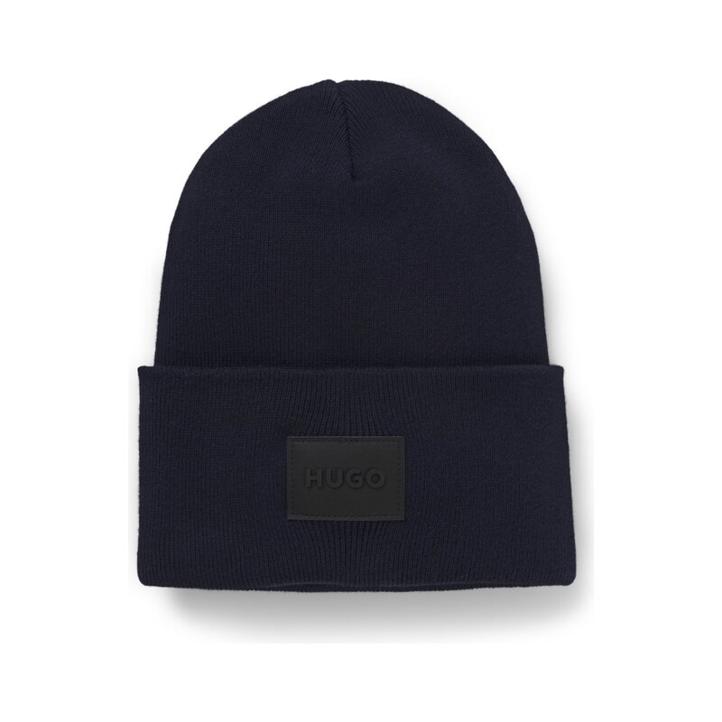 HUGO Cotton beanie hat with logo label