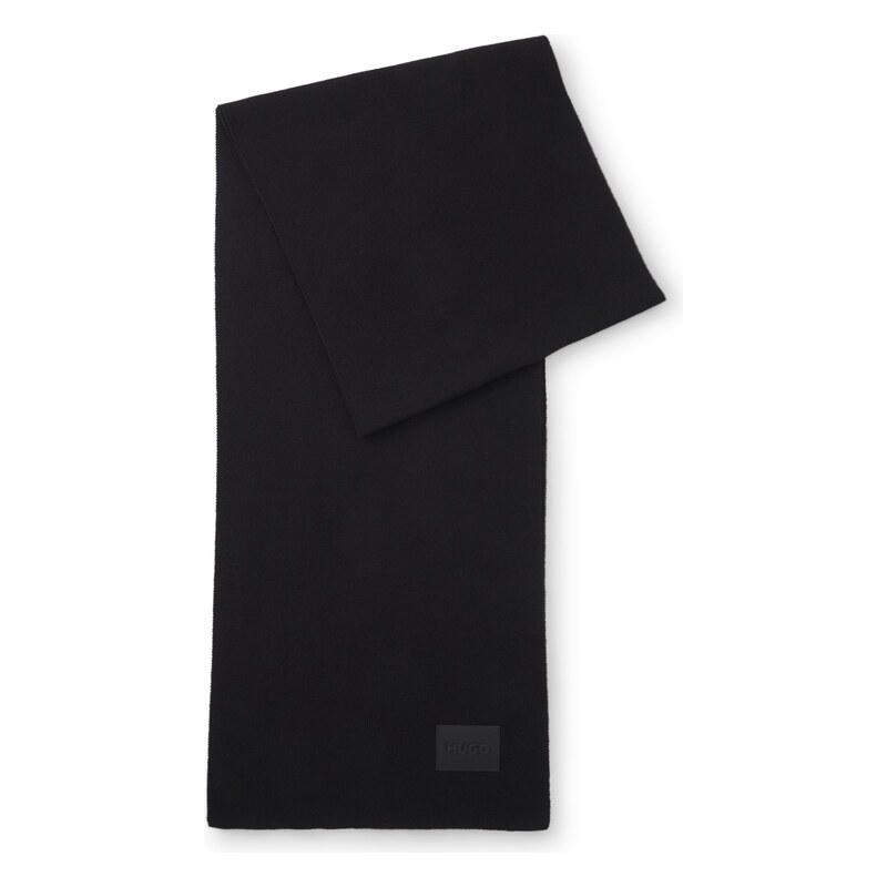 HUGO Cotton knitted scarf with a silicone logo