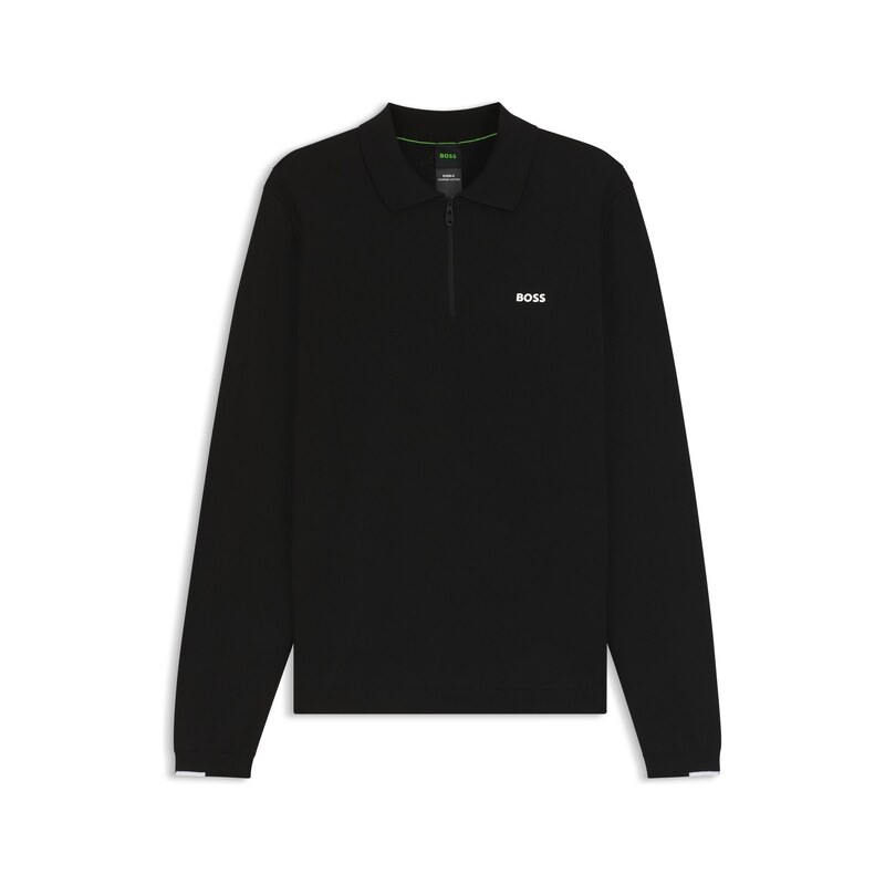 BOSS Cotton zip-neck sweater with contrast logo
