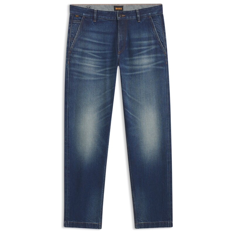 BOSS Tapered-fit jeans in used-effect comfort-stretch denim