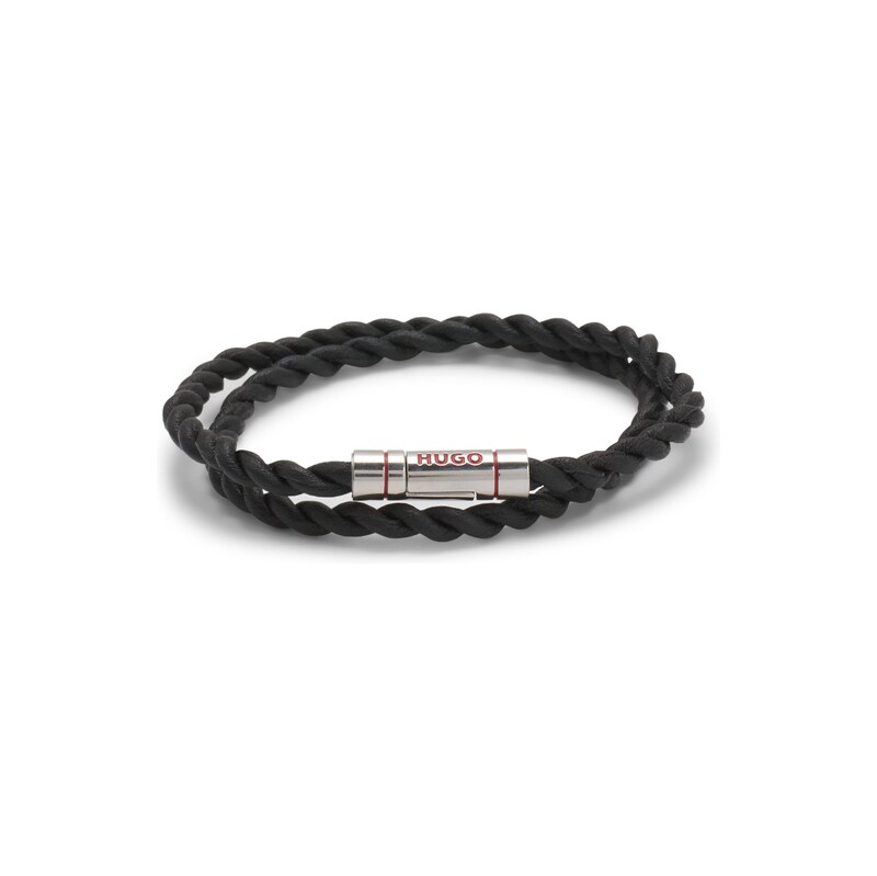 HUGO Double-wrap cuff in braided leather