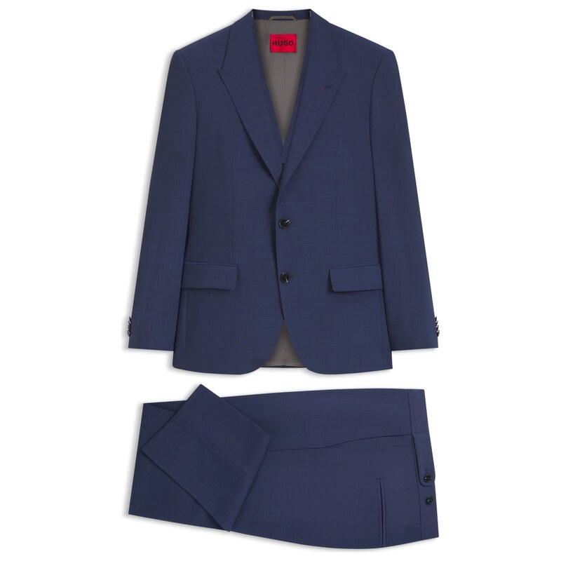HUGO Three-piece slim-fit suit in wool-blend poplin