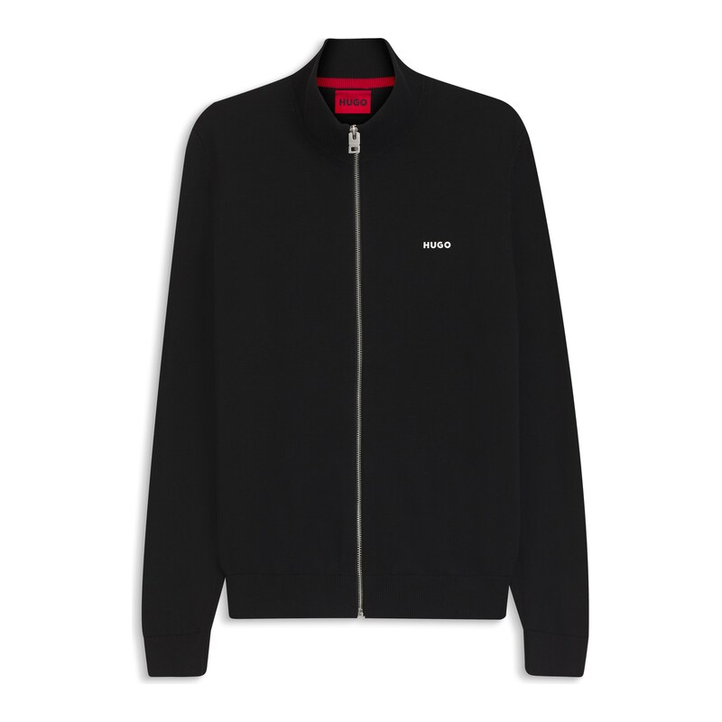 HUGO Slim-fit knitted jacket in cotton with logo detail