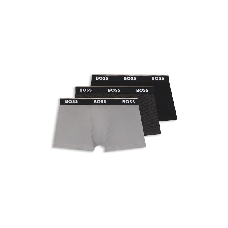 BOSS Three-pack of stretch-cotton trunks with logo waistbands