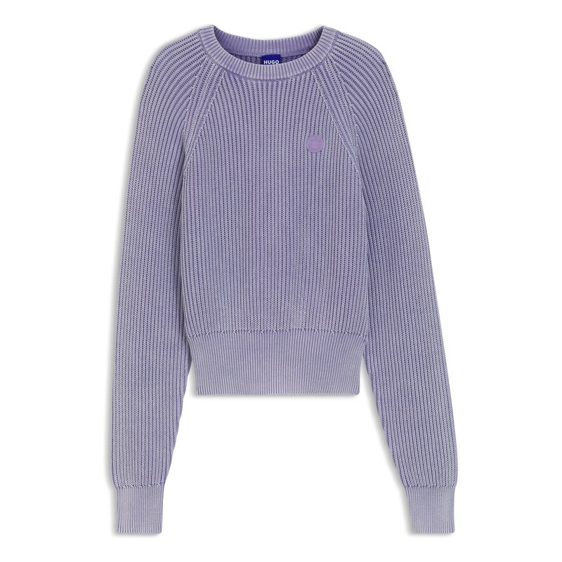 Knitted-cotton sweater with Happy HUGO logo