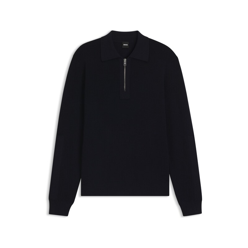BOSS Virgin-wool sweater with zip collar