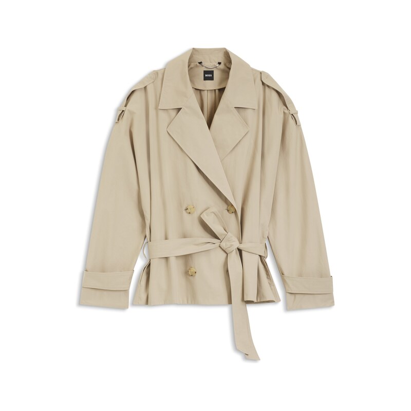 BOSS Belted short coat in cotton poplin