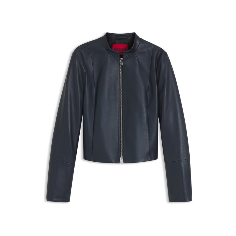 HUGO Relaxed slim-fit leather jacket with stand collar