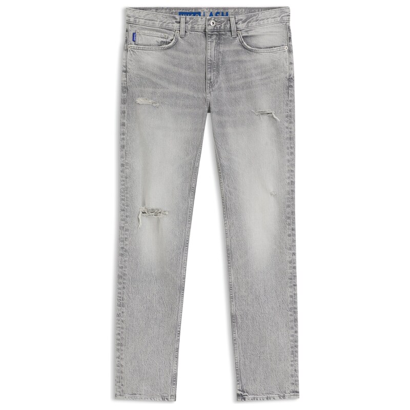 HUGO Slim-fit jeans in distressed grey denim