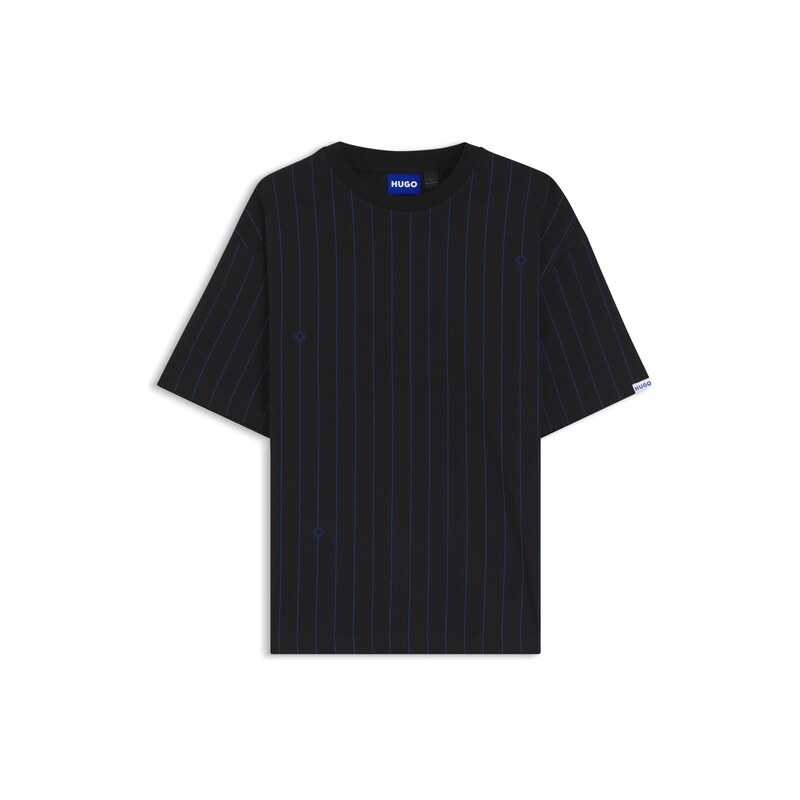 Cotton-jersey T-shirt with Happy HUGO logo stripe