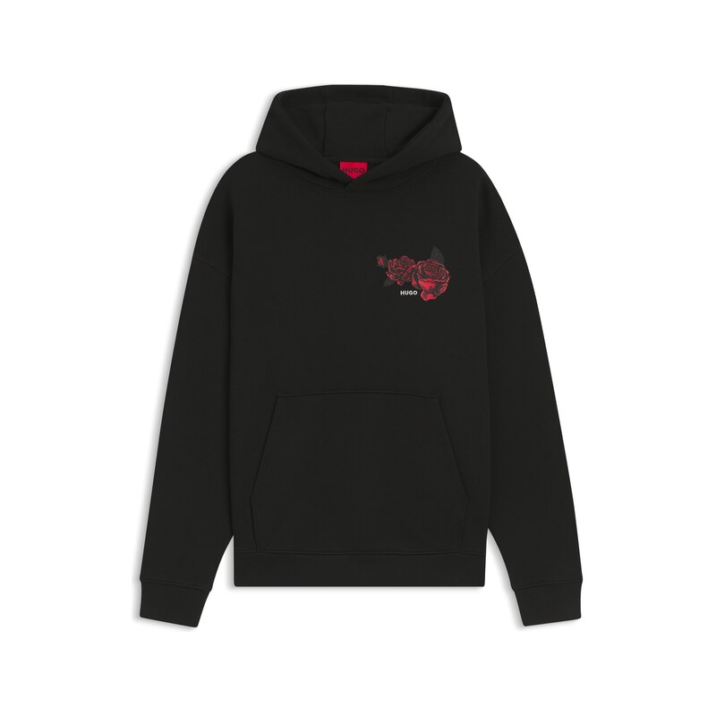 HUGO Cotton-terry hoodie with rose artwork